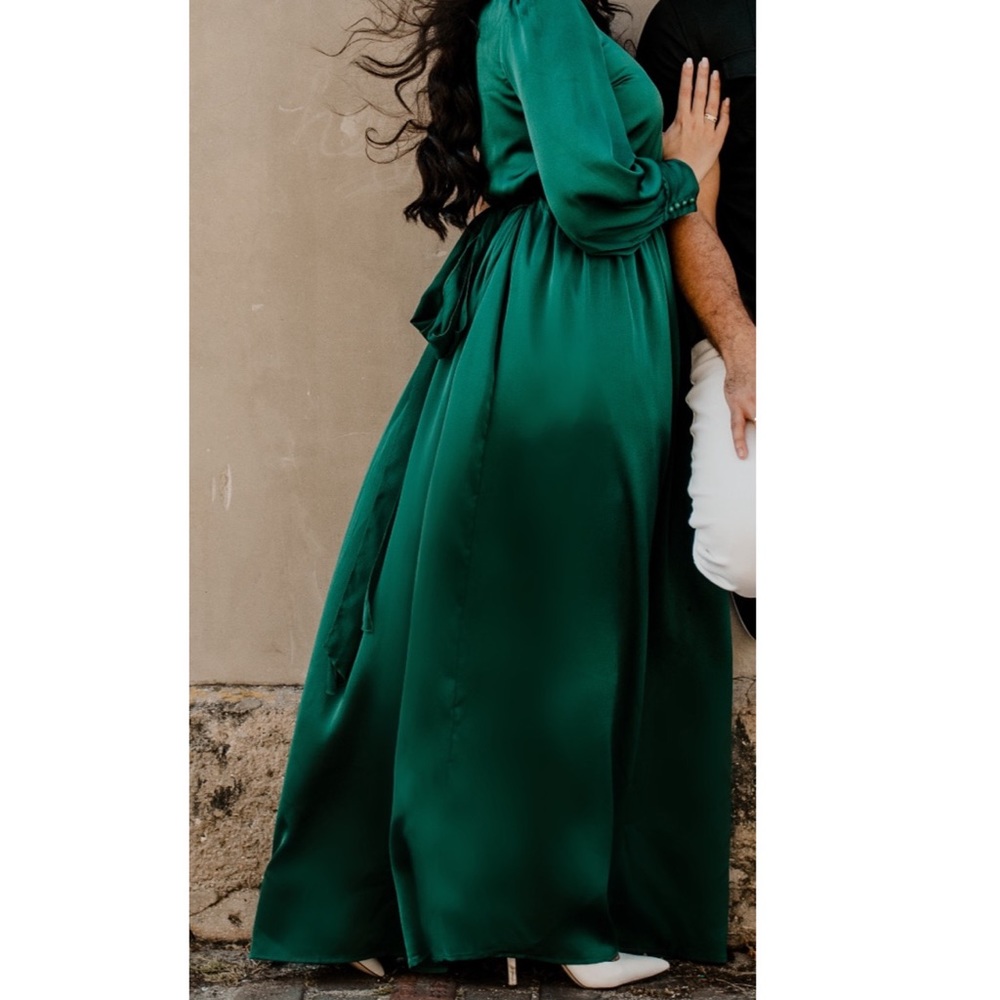 One Shoulder Emerald Green Dress Satin